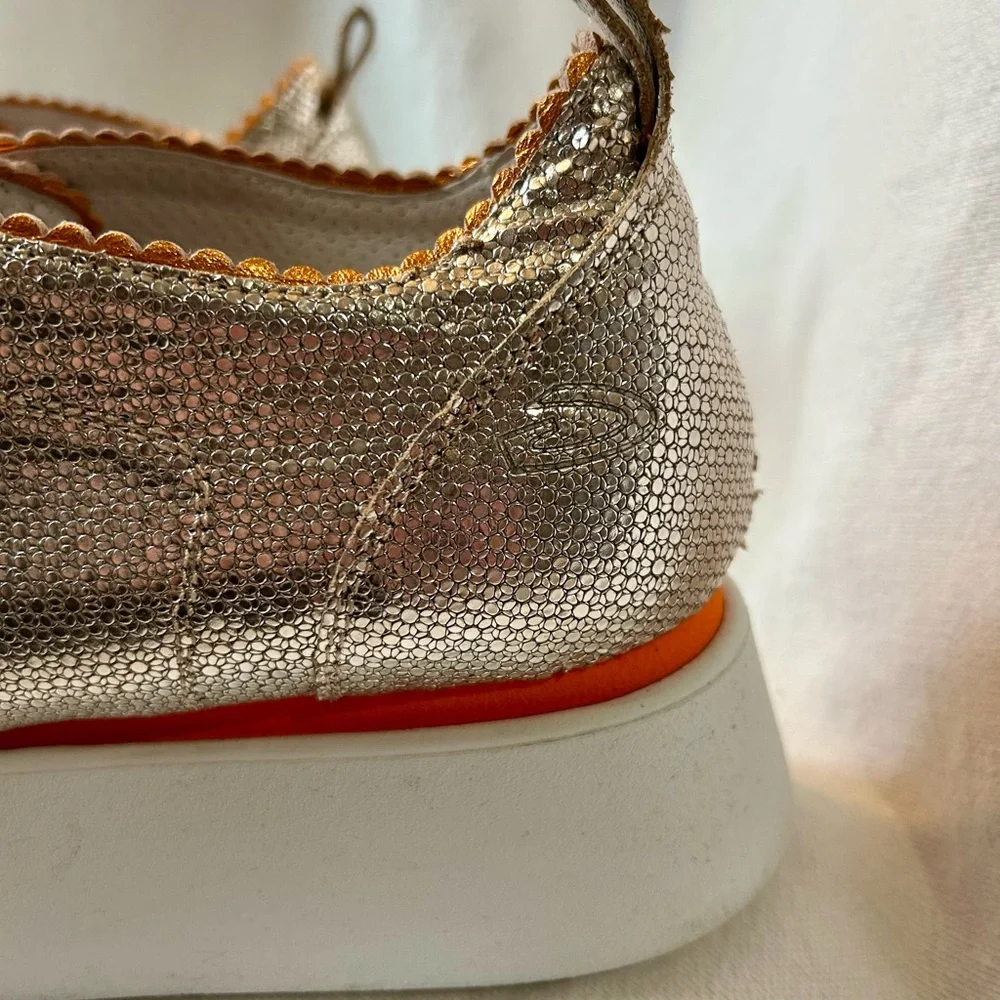 Alberto Guardiani Metallic Silver Gold Platform Sneakers Scallop Trim EU 40 US 9